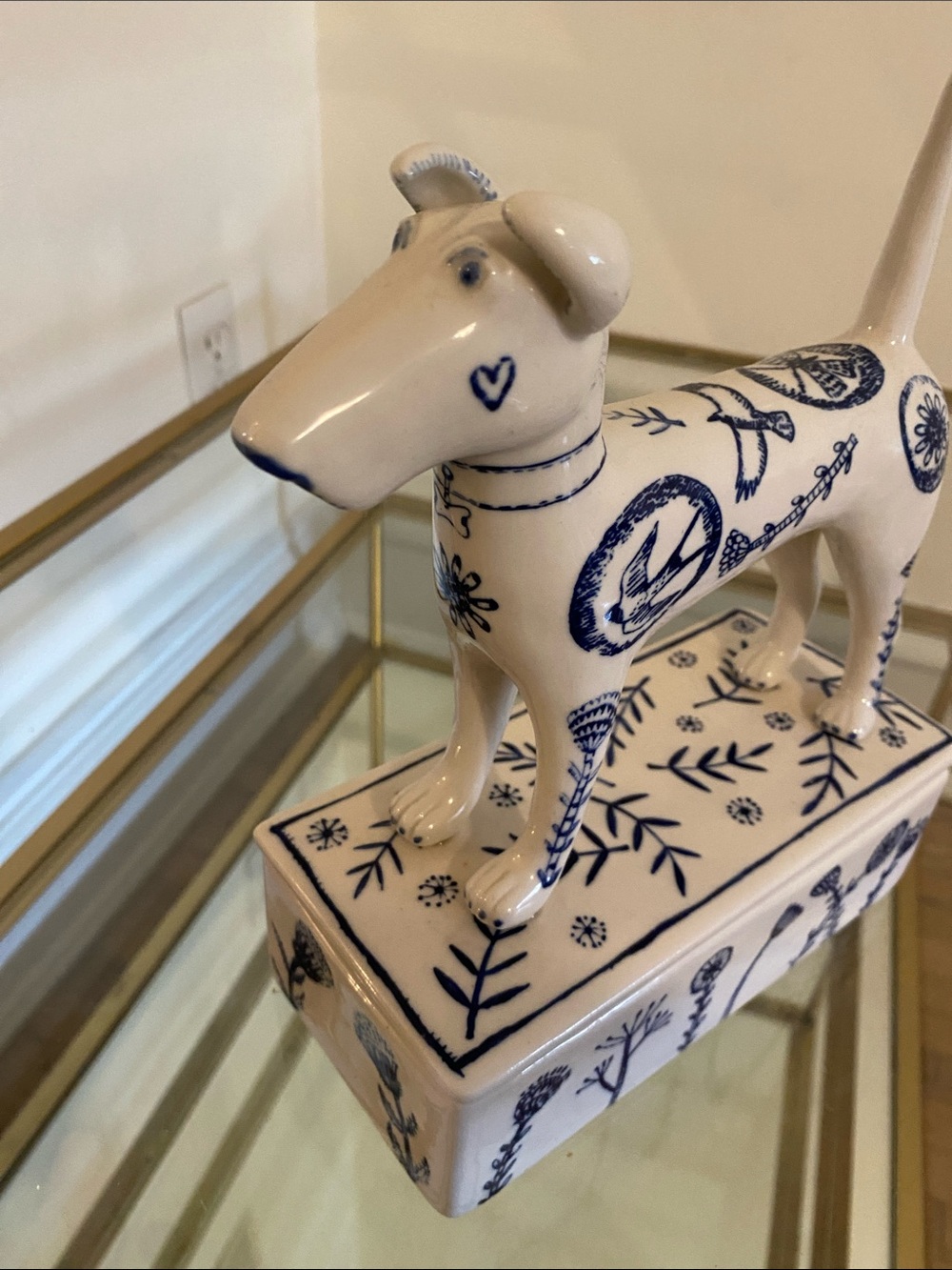 Anthropologie Ceramic Dog Trinket Box in White and Blue - Picture 3 of 7